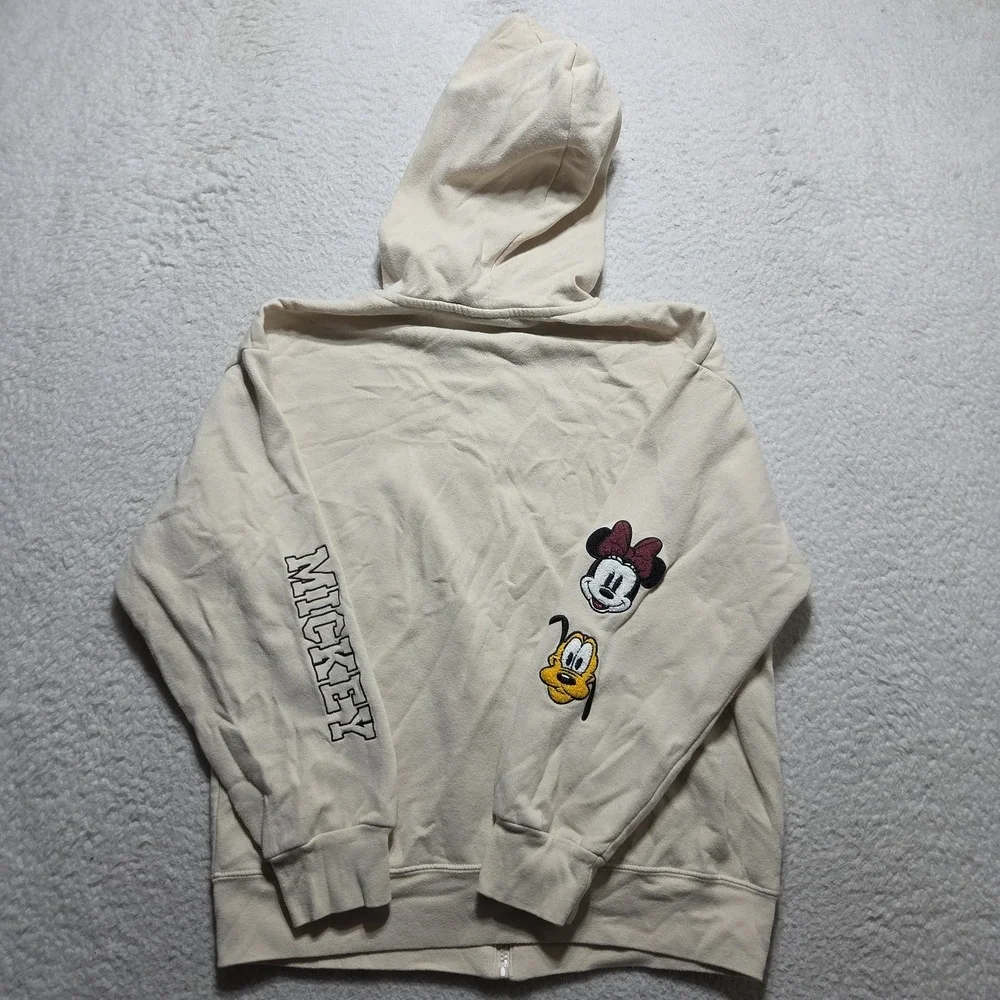 Disney Jacket Mickey and Friends Embroidery Full Zip hooded Beige Medium